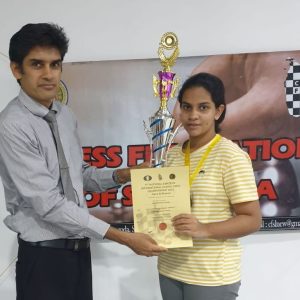 Desandi Gamage , the Champion at National Armature Women's International Rated Chess Championship held from 4th to 7th Aug
