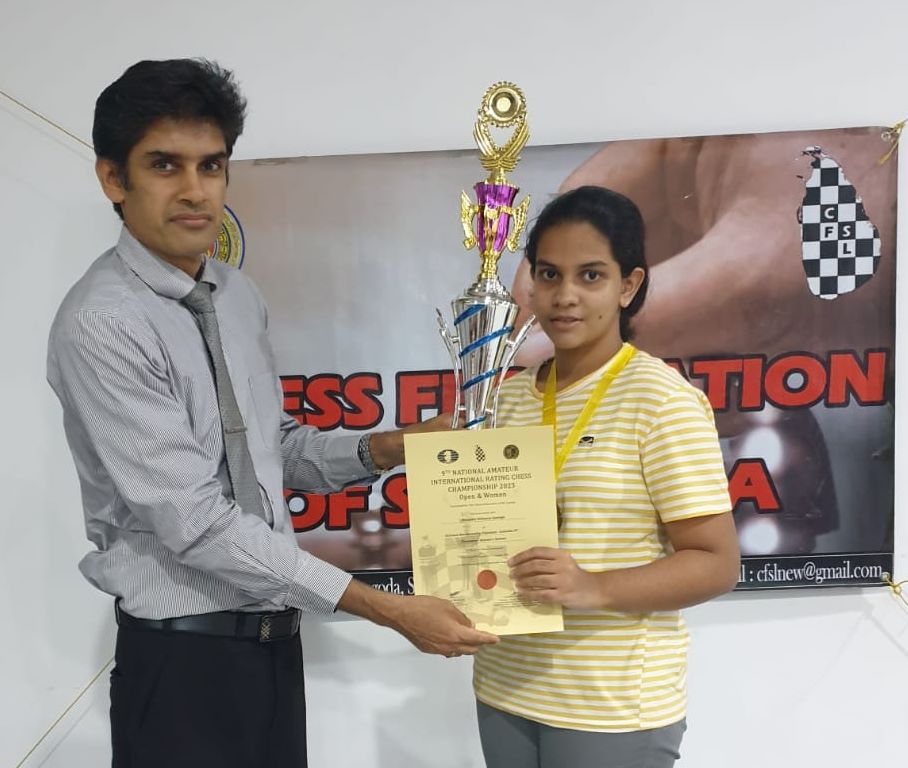 Desandi Gamage , the Champion at National Armature Women's International Rated Chess Championship held from 4th to 7th Aug